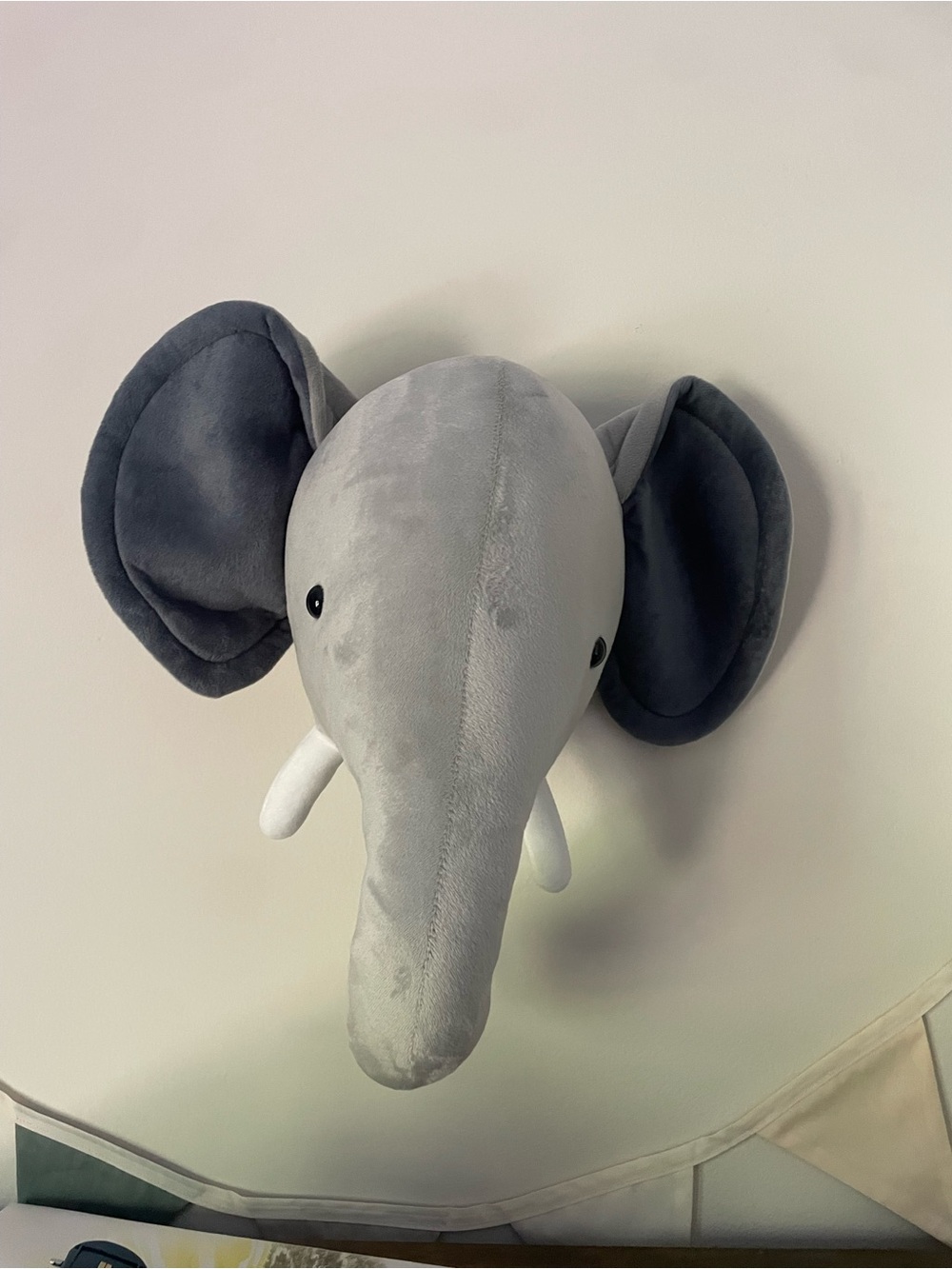 Gray Plush Elephant Wall Mount - Soft Nursery Decor